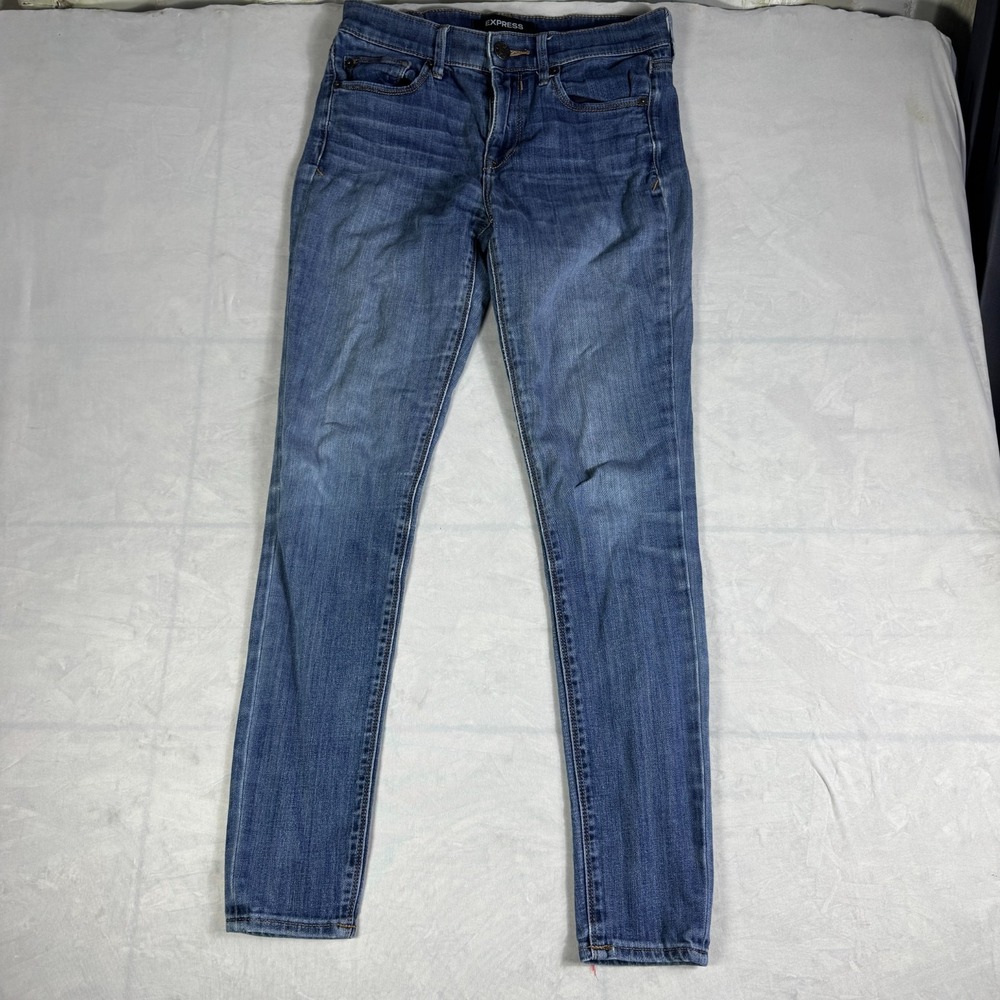 Express Womens Legging Jeans Blue Denim Whisker Stretch Mid-Rise‎ 5-Pocket 4